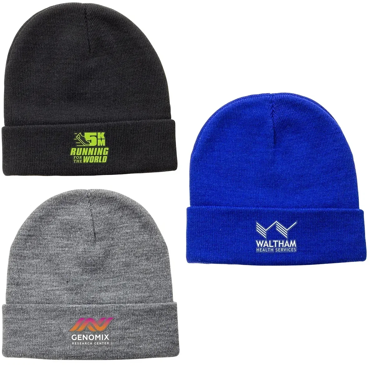 Farview roll-up cuff RPET knit beanie with custom logo, promotional knit beanie front view