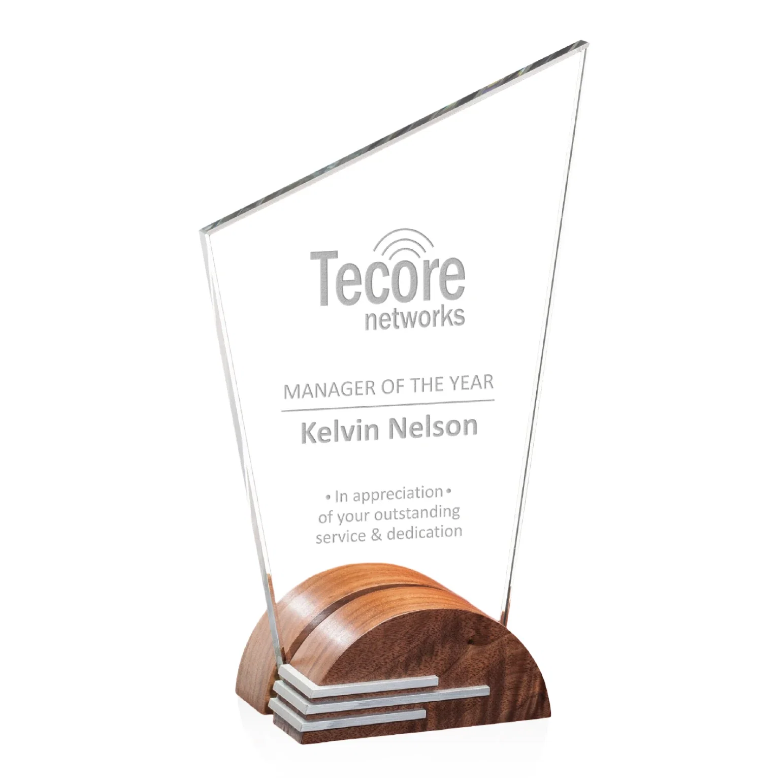 Custom Crystal and Wood Federer Award — view 2
