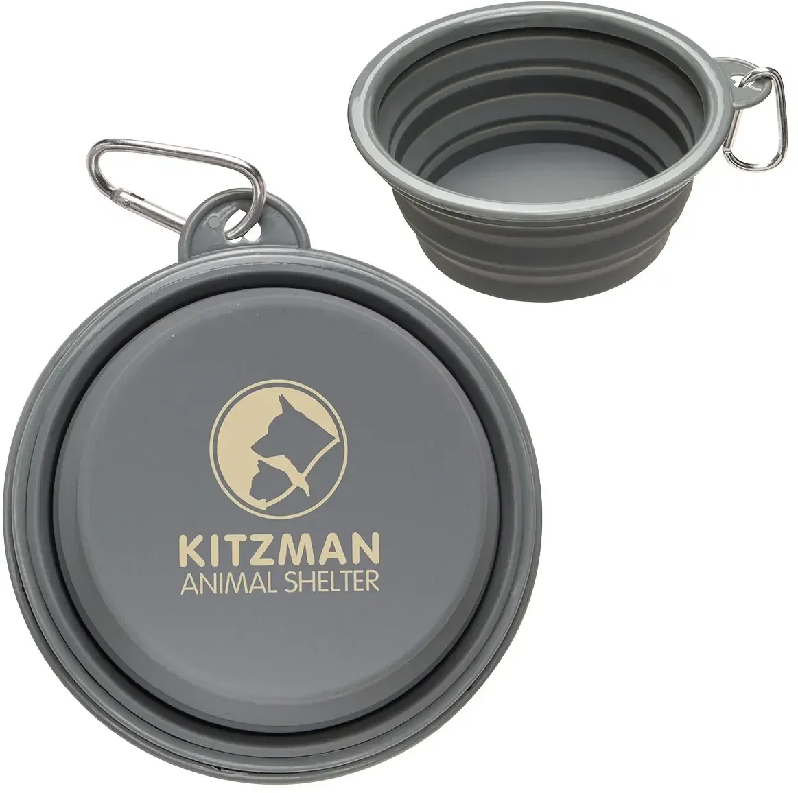 Branded pet bowl collapsed flat for travel
