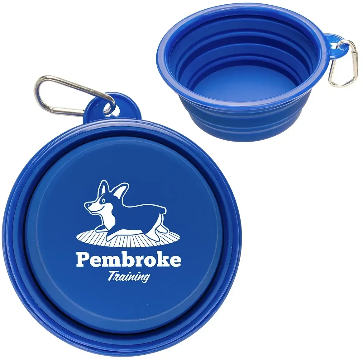 Close-up of custom pet bowl silicone rim and carabiner clip