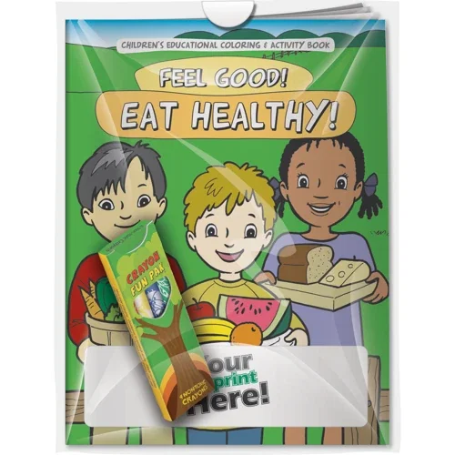 Feel Good! Eat Healthy! coloring book and crayons combo pack, front cover hero view