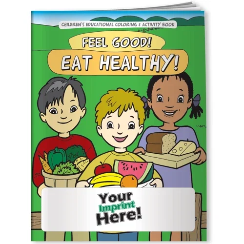 Feel Good Eat Healthy combo pack open coloring book showing nutrition and wellness pages