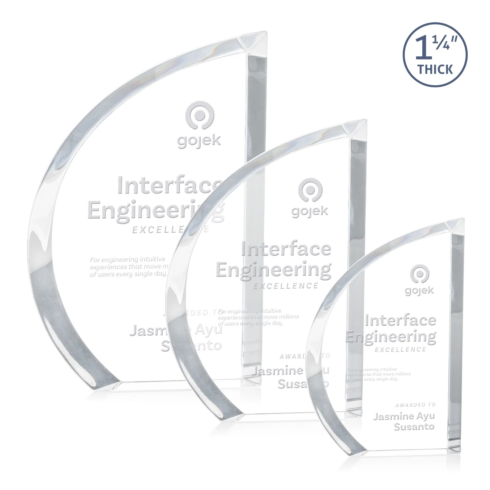 Custom Optical Crystal Sail Award with Sweeping Curved Edge, awards for employee recognition