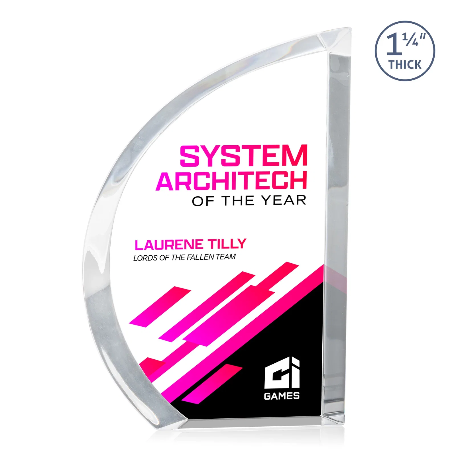 Custom Optical Crystal Sail Award with Sweeping Curved Edge, awards for volunteer appreciation