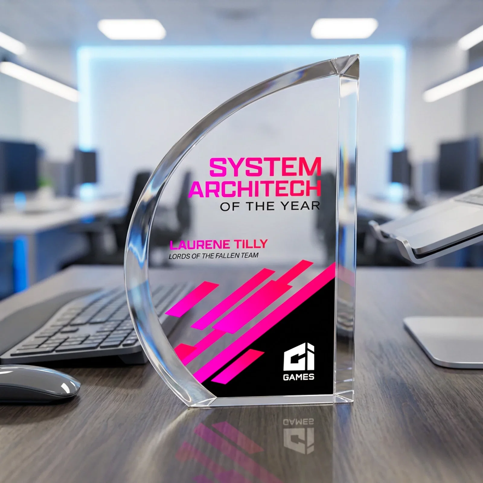 Custom Optical Crystal Sail Award with Sweeping Curved Edge, awards for dealer and partner awards