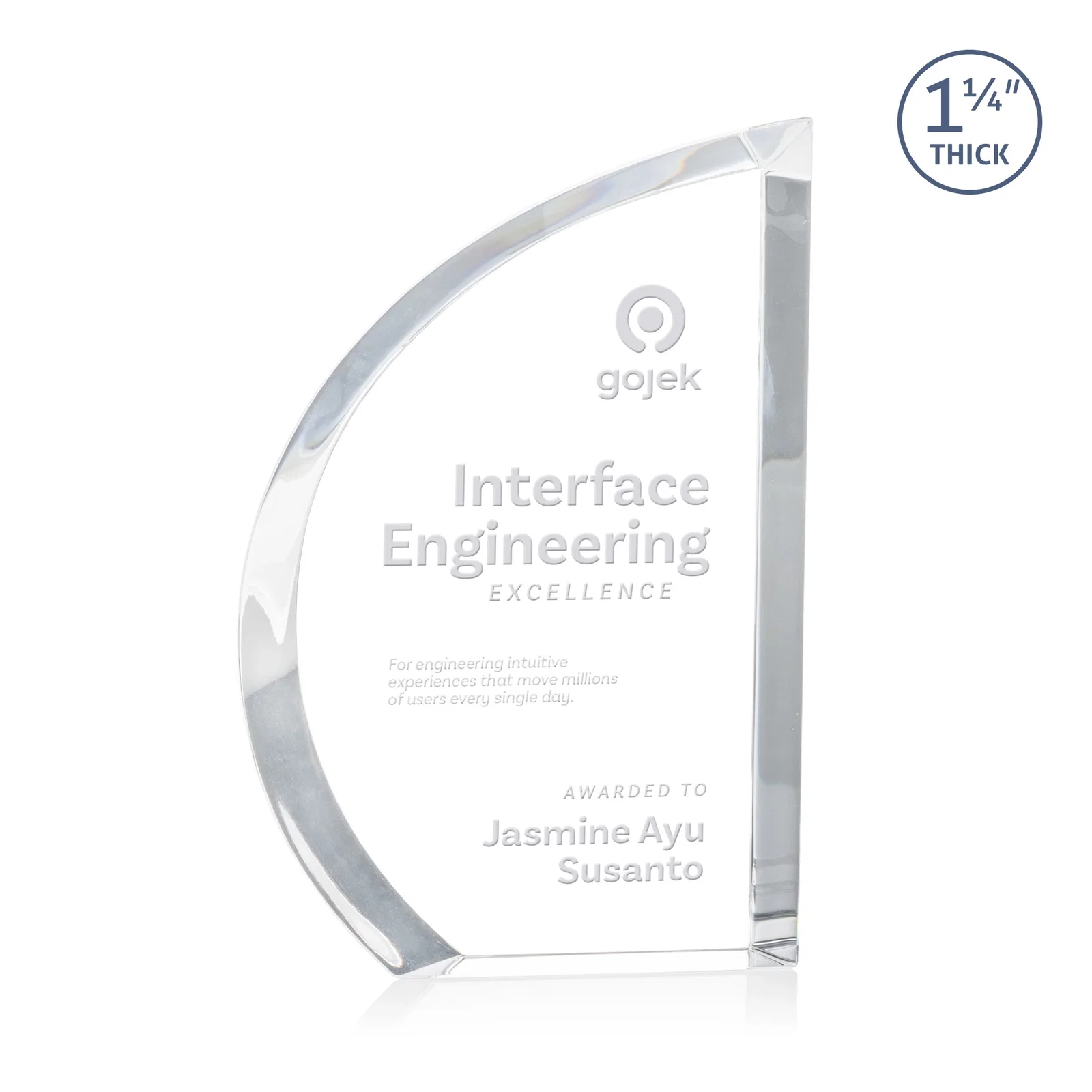 Custom Optical Crystal Sail Award with Sweeping Curved Edge, awards for corporate award ceremonies
