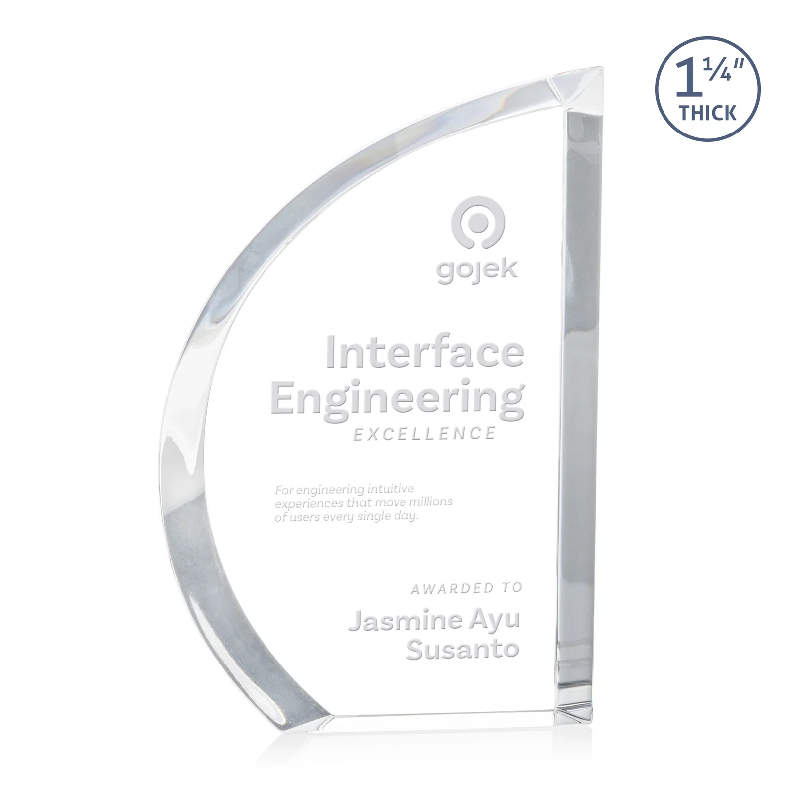 Custom Optical Crystal Sail Award with Sweeping Curved Edge, awards for service anniversary gifts