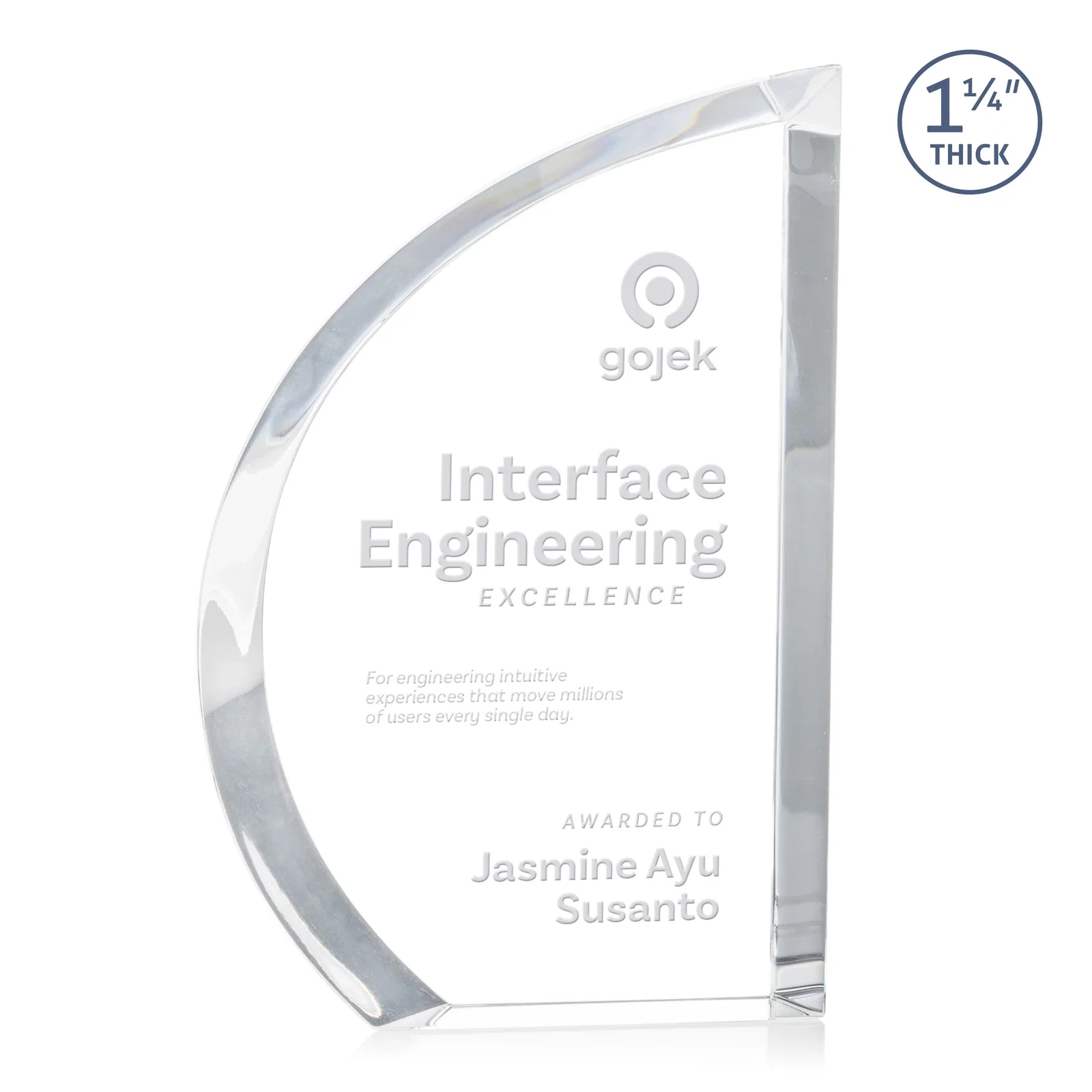 Custom Optical Crystal Sail Award with Sweeping Curved Edge, awards for sales achievement awards