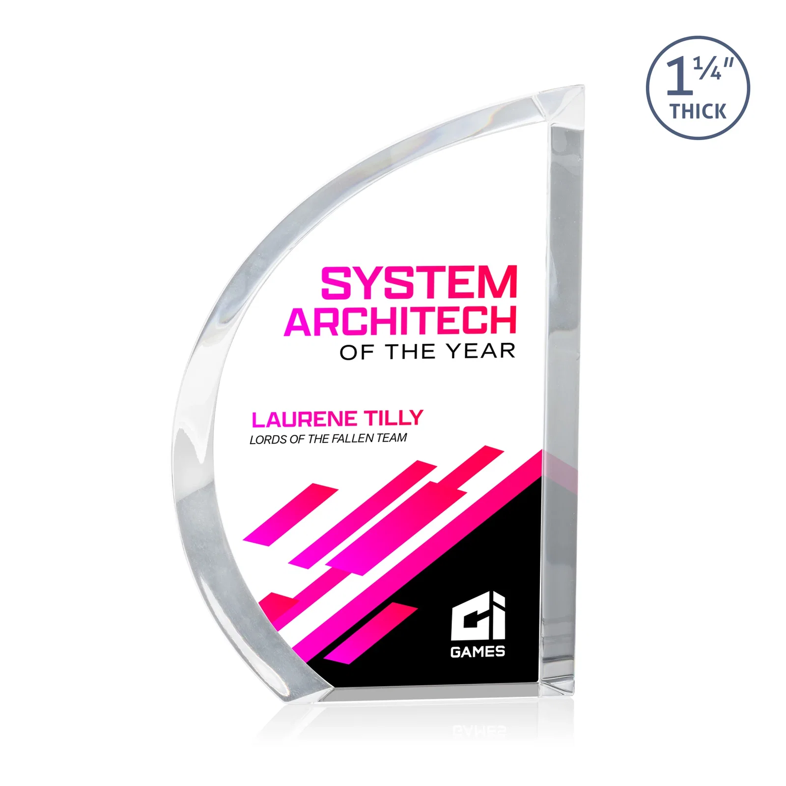 Custom Optical Crystal Sail Award with Sweeping Curved Edge, awards for graduation ceremonies