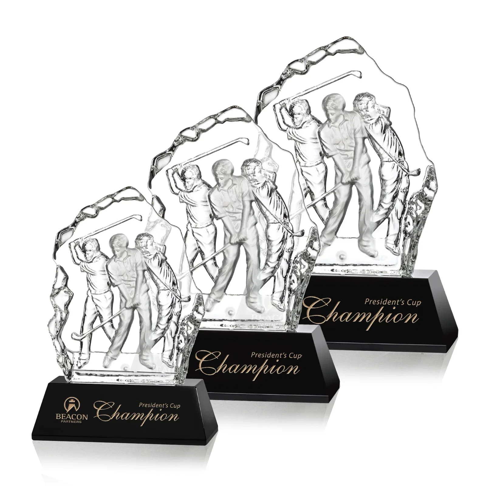 Custom Crystal Iceberg Award With Golf Swing Figure Cast Inside for employee recognition