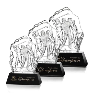 Crystal Iceberg Award With Golf Swing Figure Cast Inside