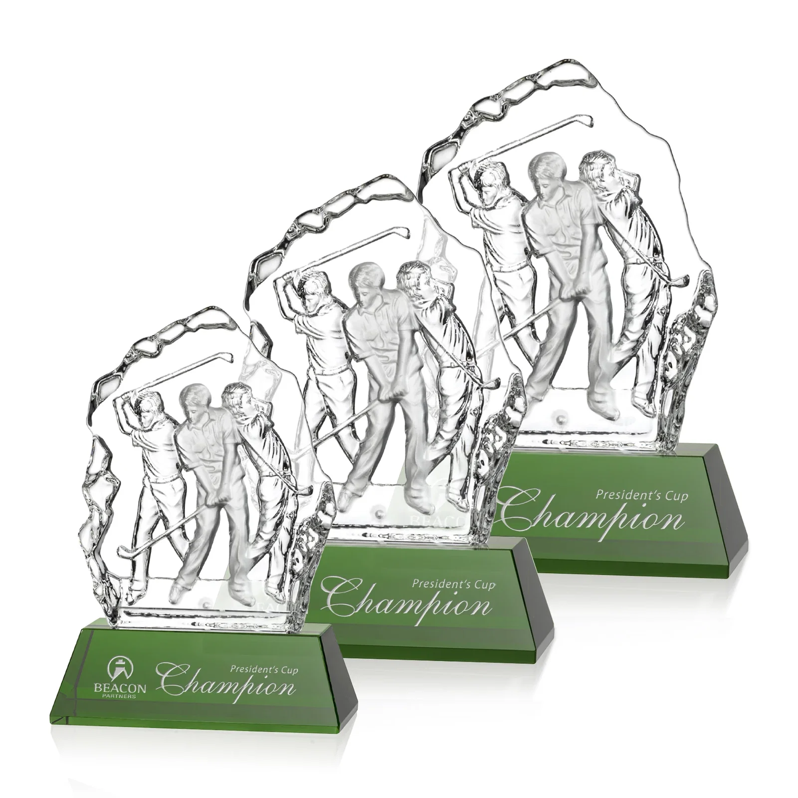 Custom Crystal Iceberg Award With Golf Swing Figure Cast Inside for safety achievement programs