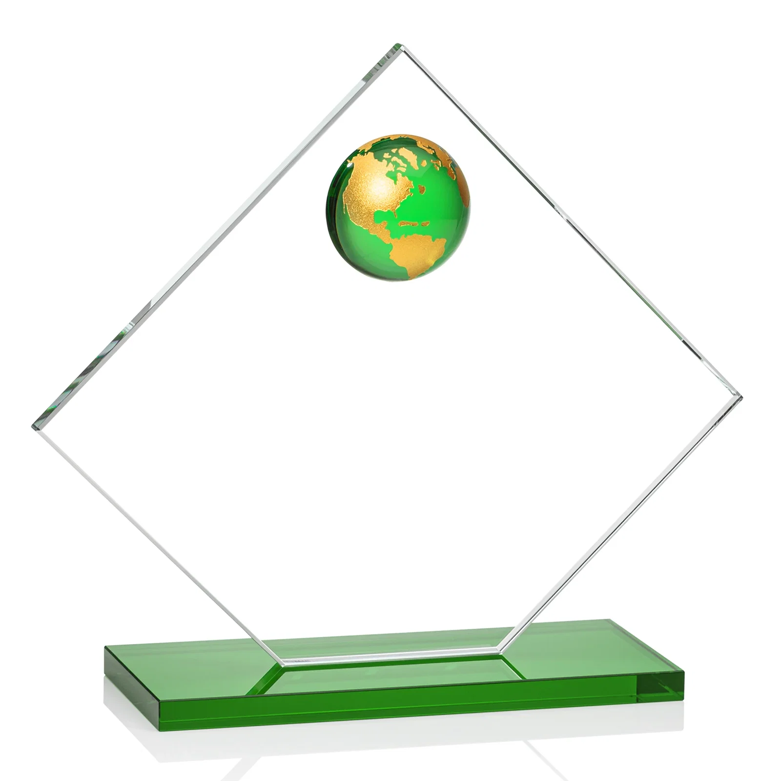 Custom Starfire Crystal Diamond Award With Frosted Continent Globe, with your logo for company anniversary events
