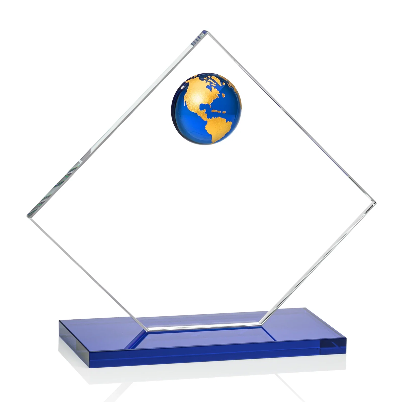 Personalized Starfire Crystal Diamond Award With Frosted Continent Globe, with your logo for service anniversary gifts