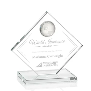 Starfire Crystal Diamond Award With Frosted Continent Globe