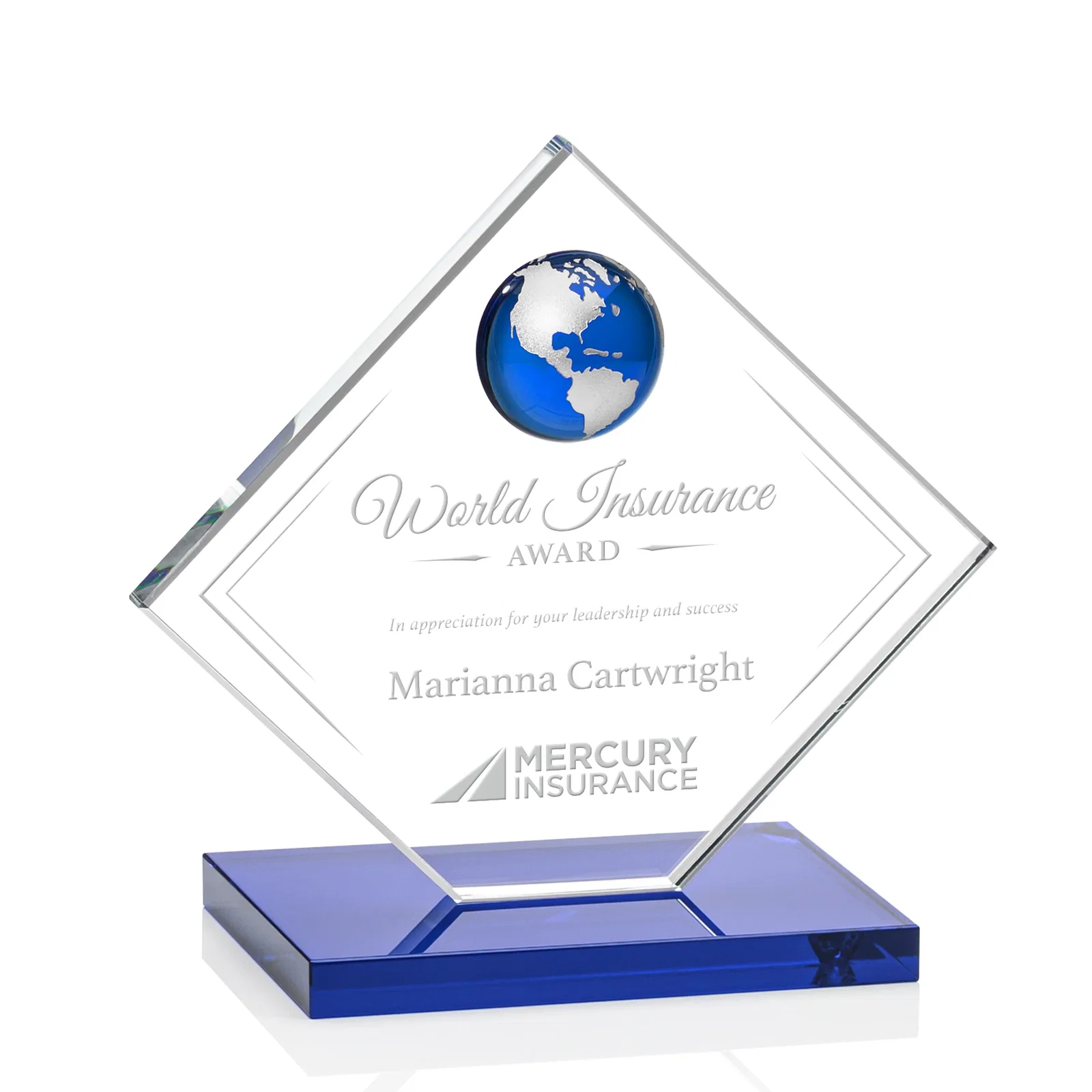 Promotional Starfire Crystal Diamond Award With Frosted Continent Globe for graduation ceremonies