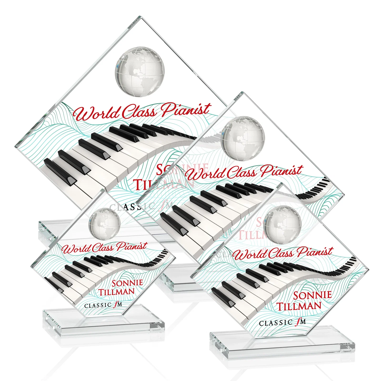 Promotional Starfire Crystal Diamond Award With Frosted Continent Globe for company anniversary events