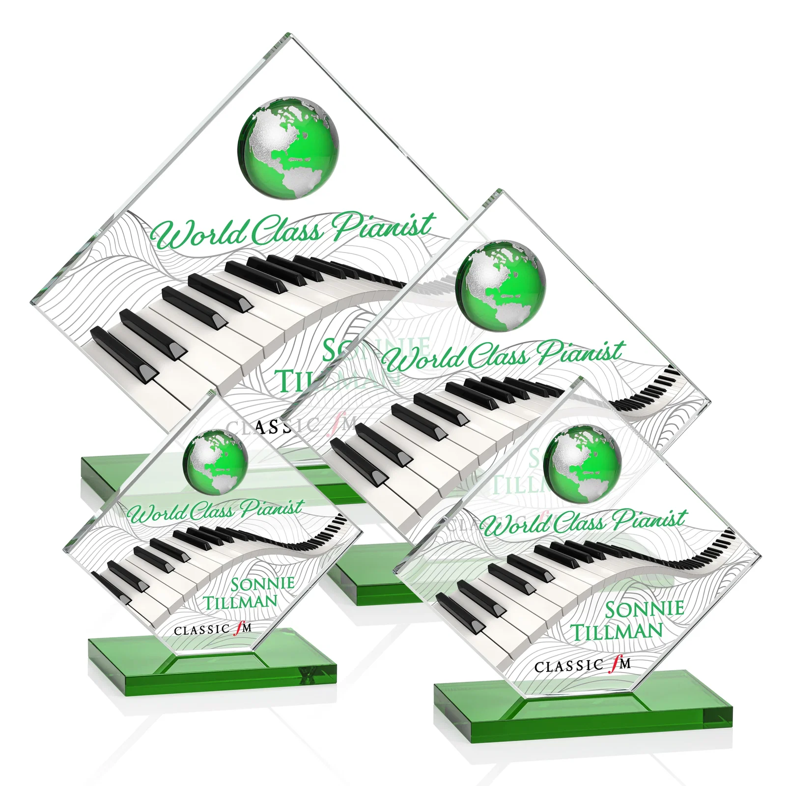 Branded Starfire Crystal Diamond Award With Frosted Continent Globe for volunteer appreciation
