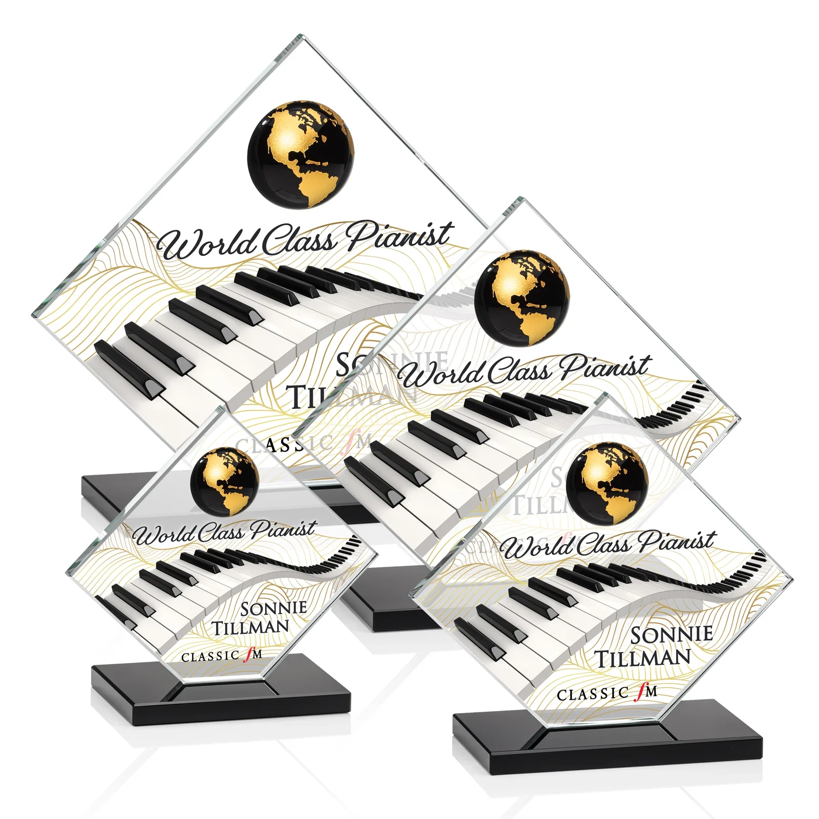 Custom printed Starfire Crystal Diamond Award With Frosted Continent Globe for service anniversary gifts
