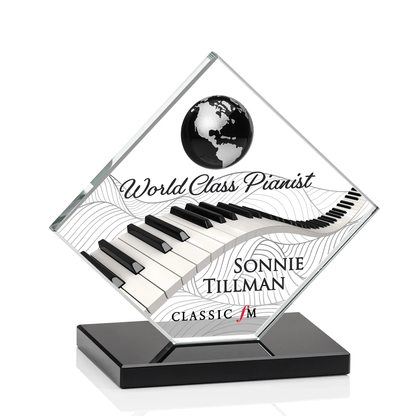 Custom printed Starfire Crystal Diamond Award With Frosted Continent Globe for safety achievement programs