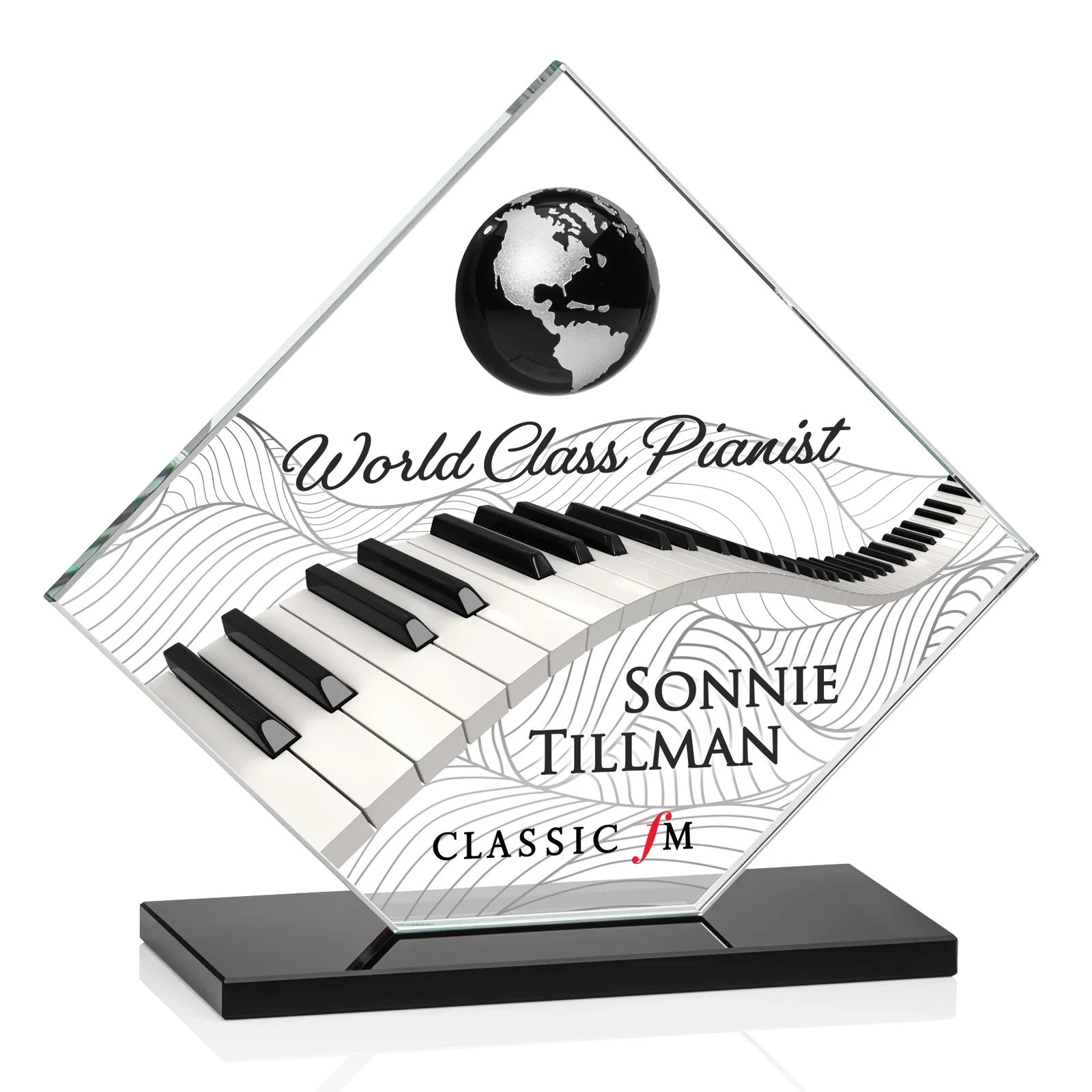 Custom printed Starfire Crystal Diamond Award With Frosted Continent Globe for company anniversary events