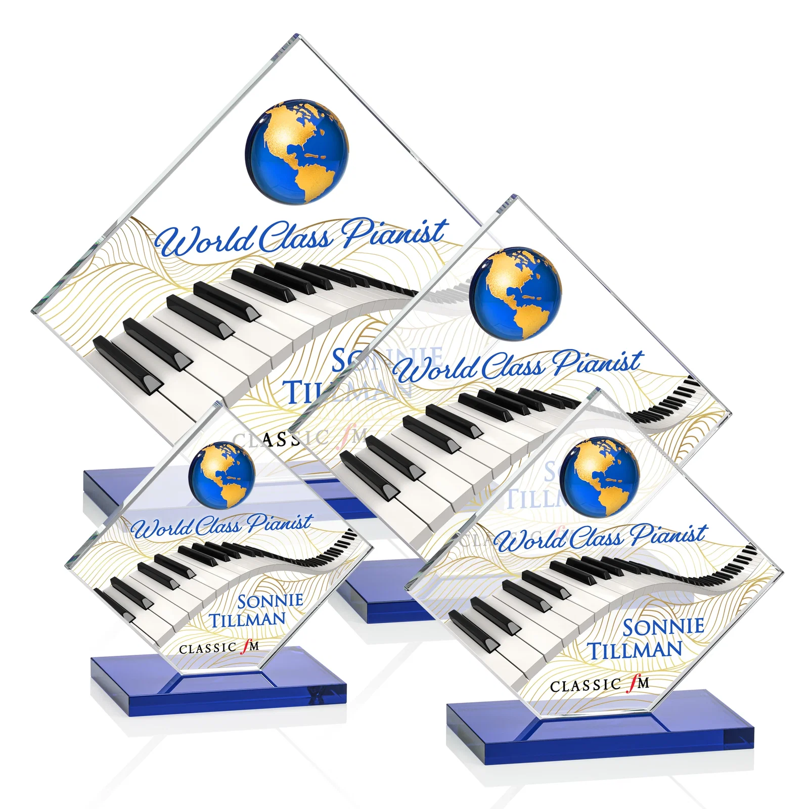 Customized Starfire Crystal Diamond Award With Frosted Continent Globe for employee recognition