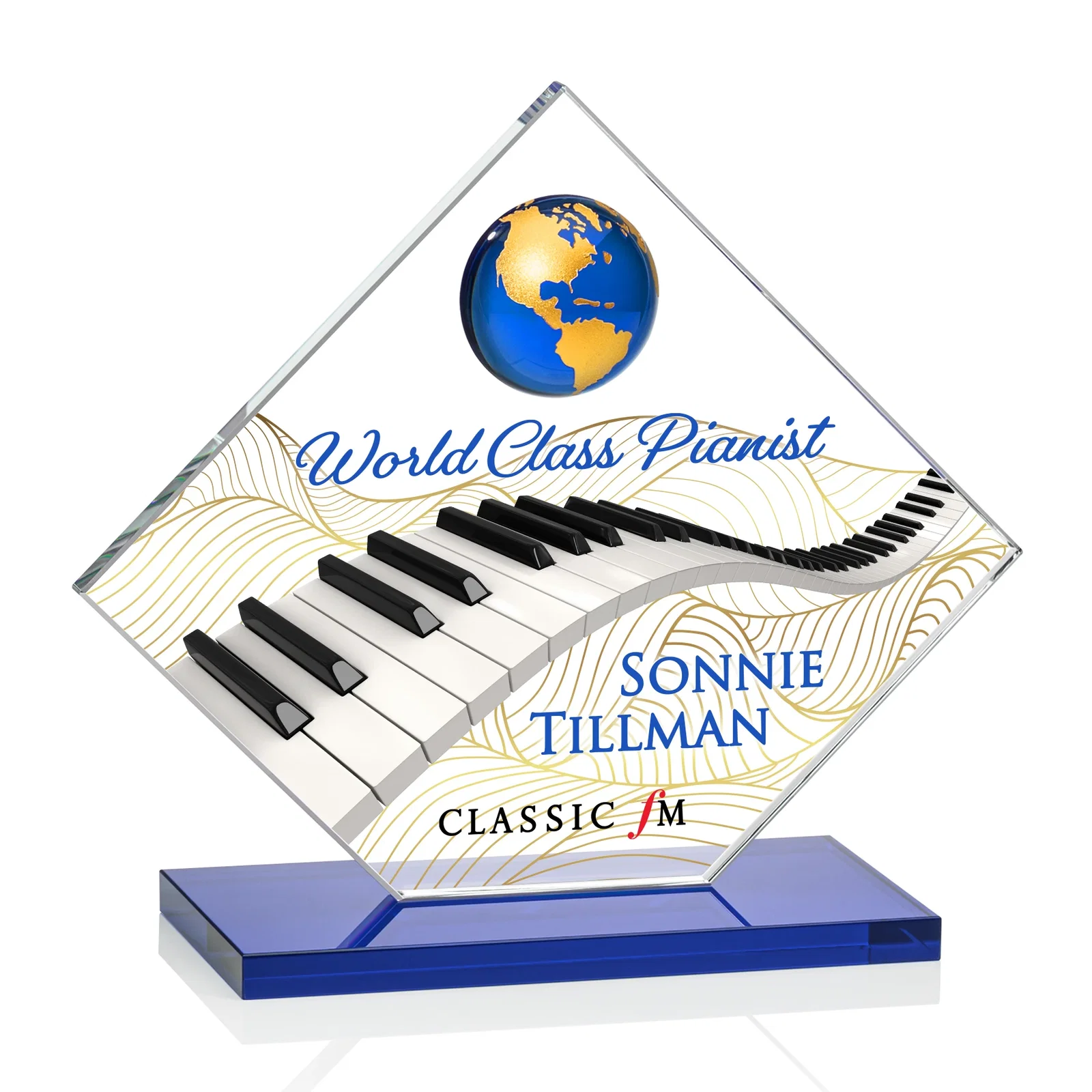 Customized Starfire Crystal Diamond Award With Frosted Continent Globe for sales achievement awards