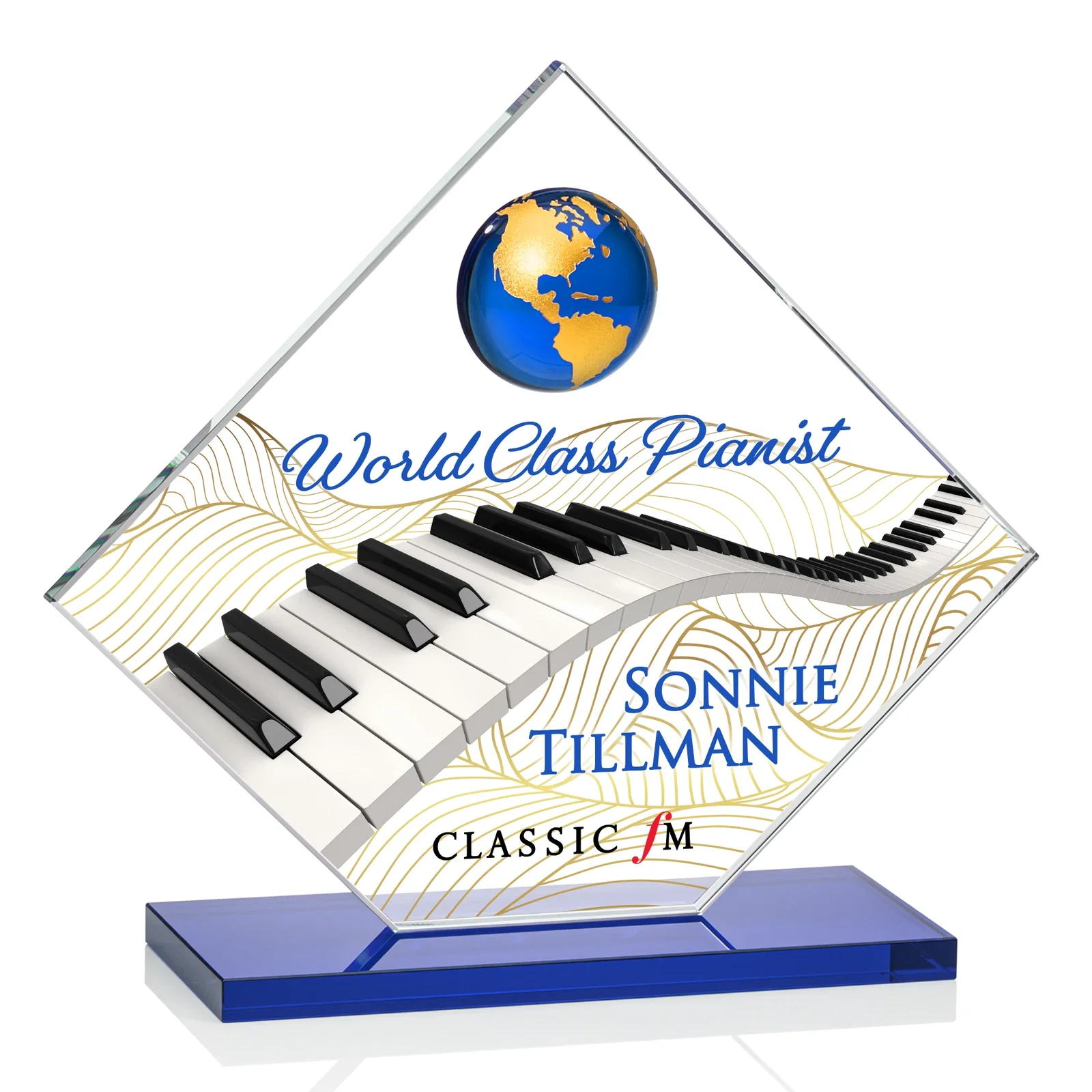 Customized Starfire Crystal Diamond Award With Frosted Continent Globe for retirement presentations