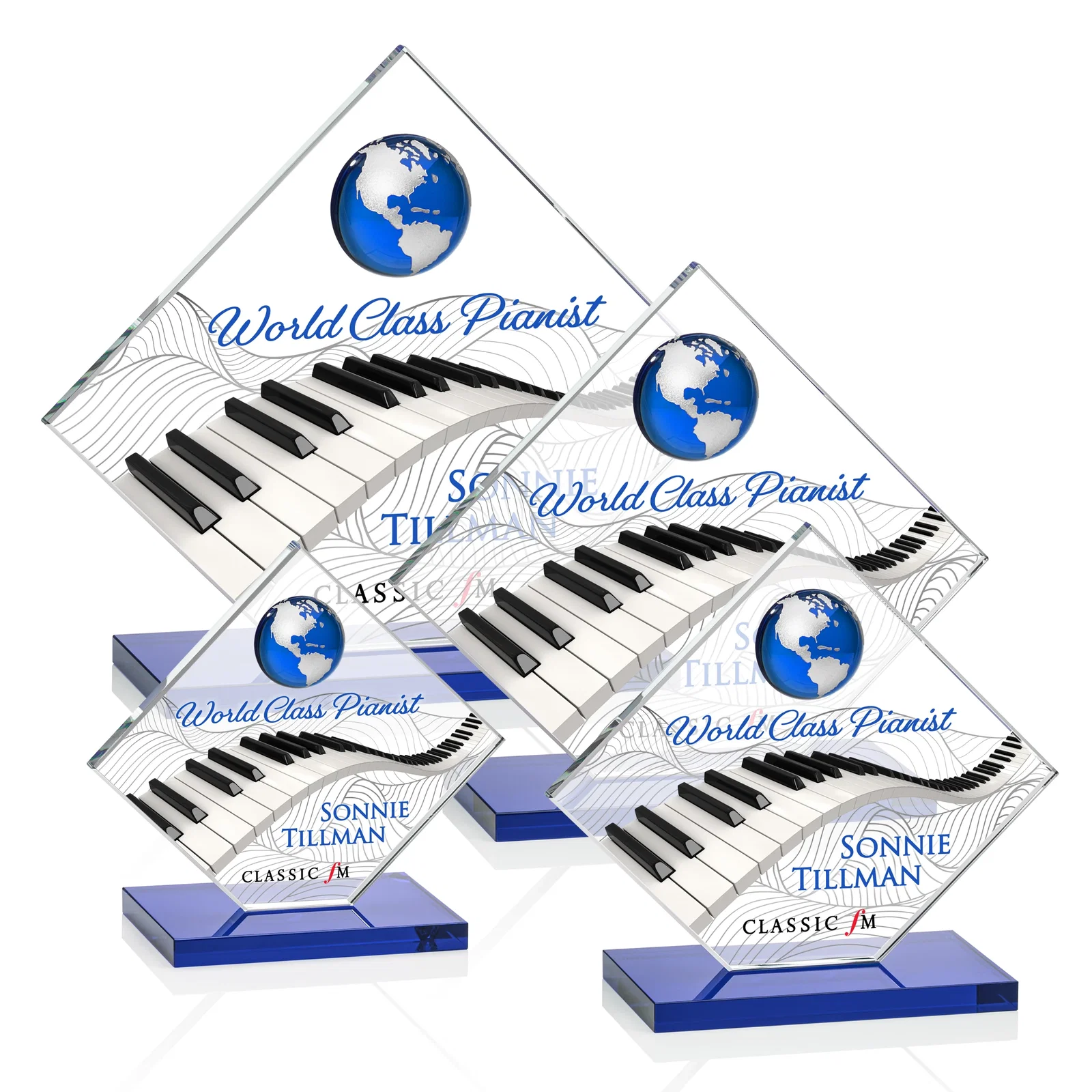Customized Starfire Crystal Diamond Award With Frosted Continent Globe for team milestone celebrations