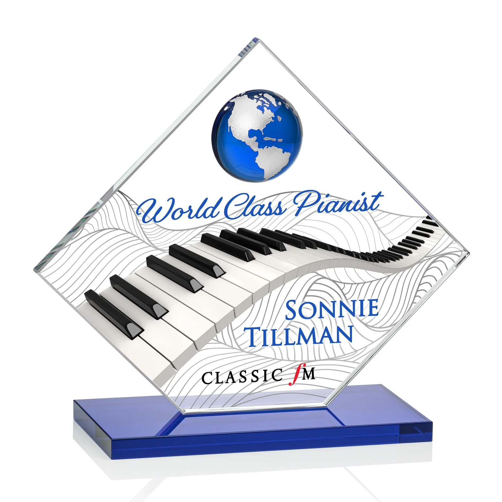 Customized Starfire Crystal Diamond Award With Frosted Continent Globe for safety achievement programs
