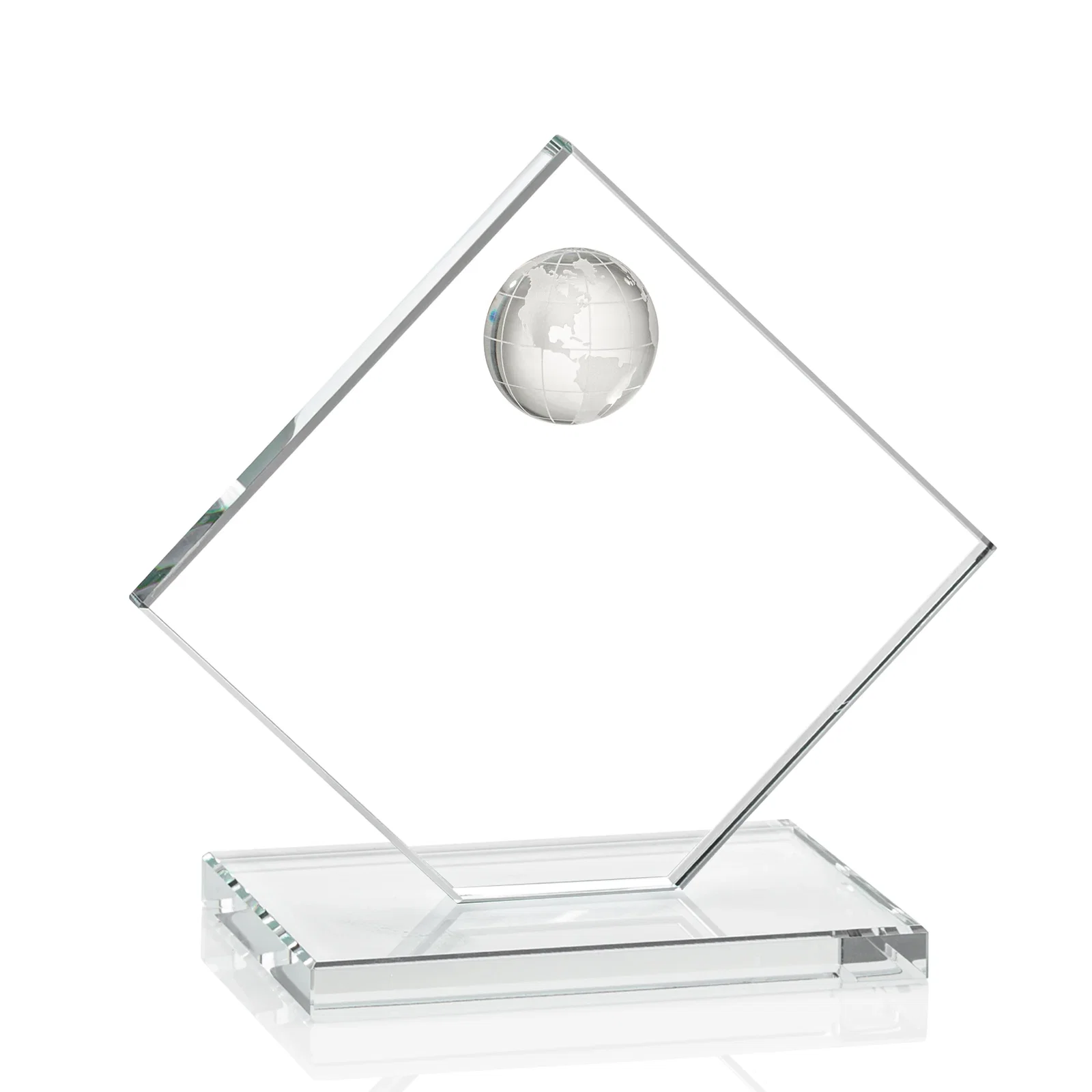 Customized Starfire Crystal Diamond Award With Frosted Continent Globe for dealer and partner awards