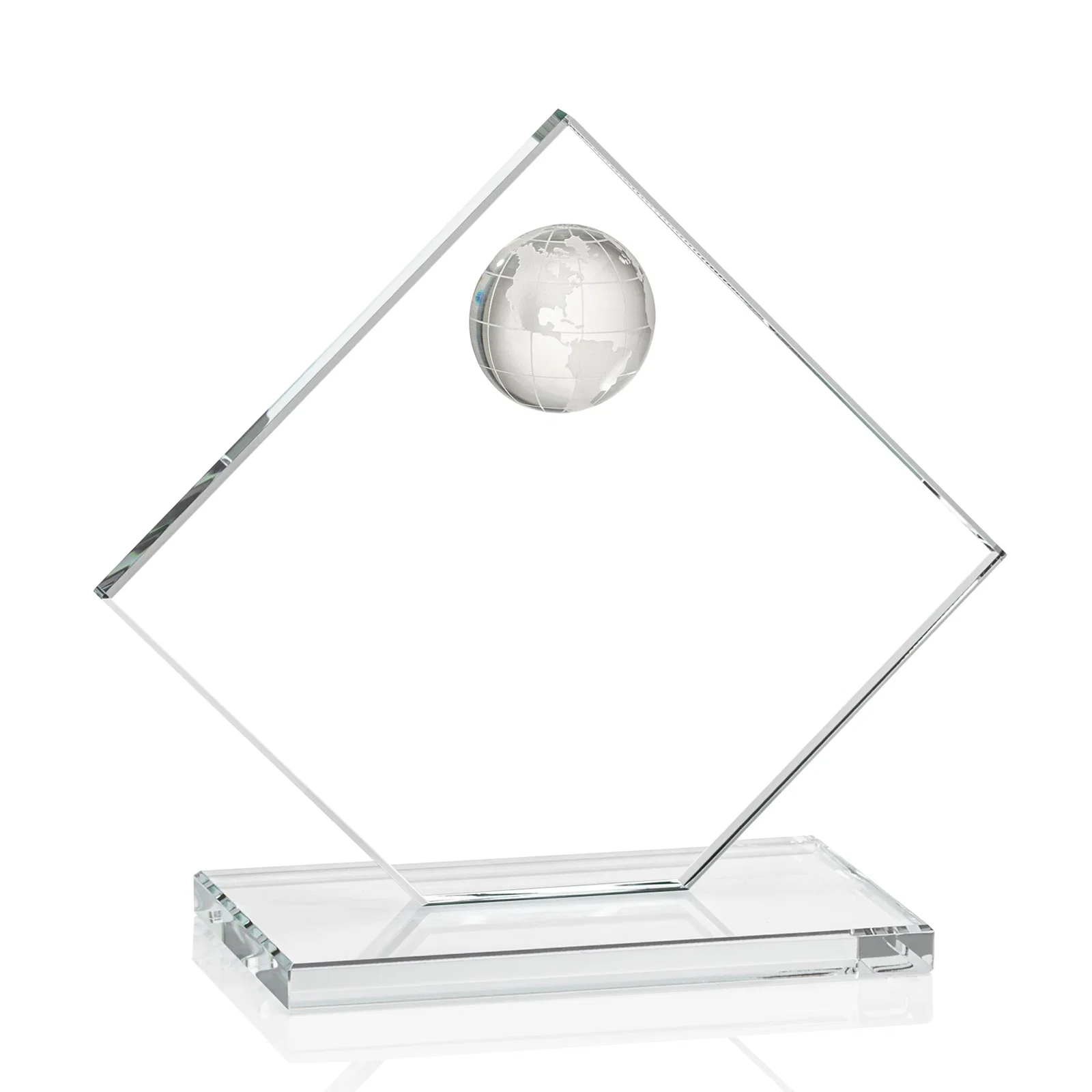 Customized Starfire Crystal Diamond Award With Frosted Continent Globe for company anniversary events