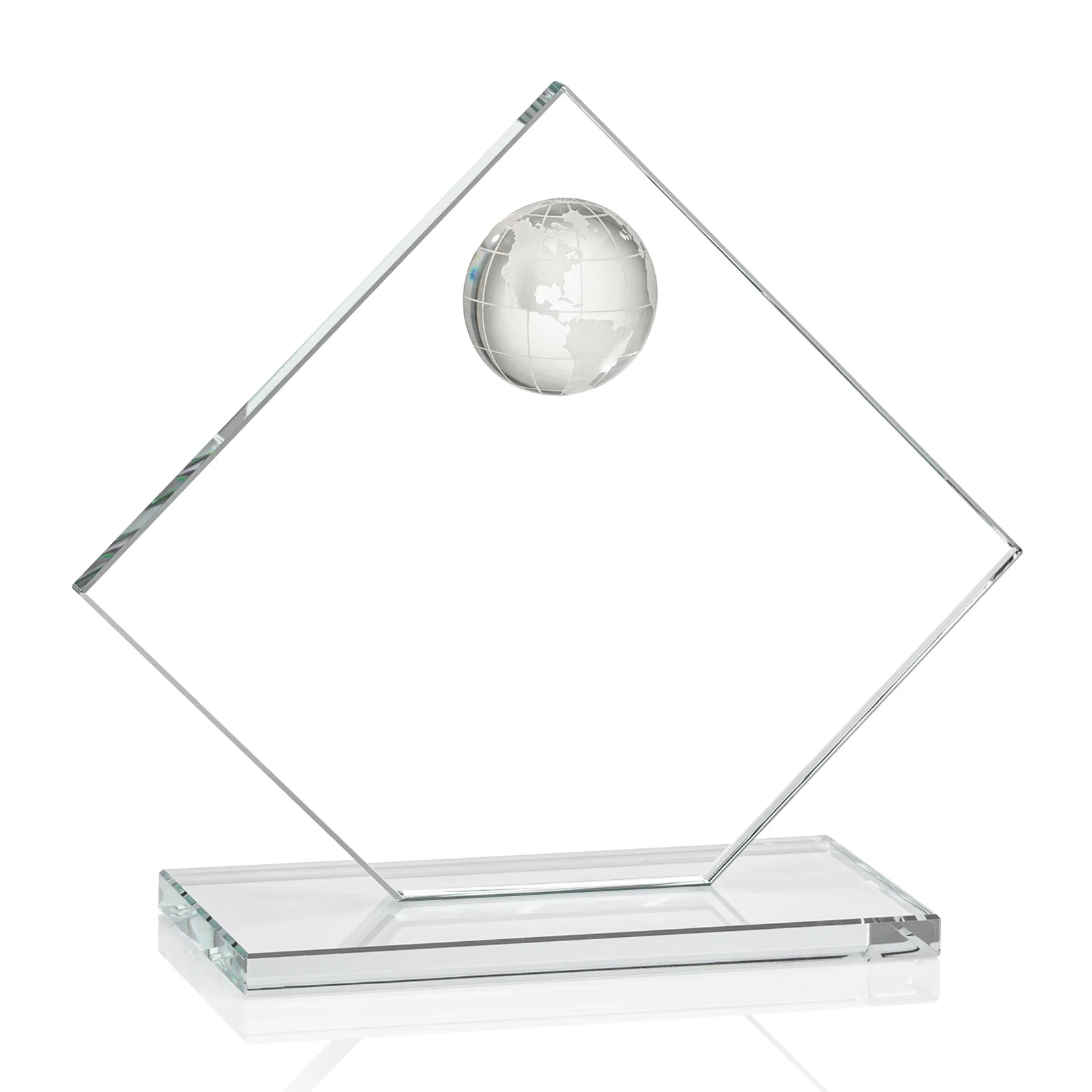 Custom engraved Starfire Crystal Diamond Award With Frosted Continent Globe for employee recognition