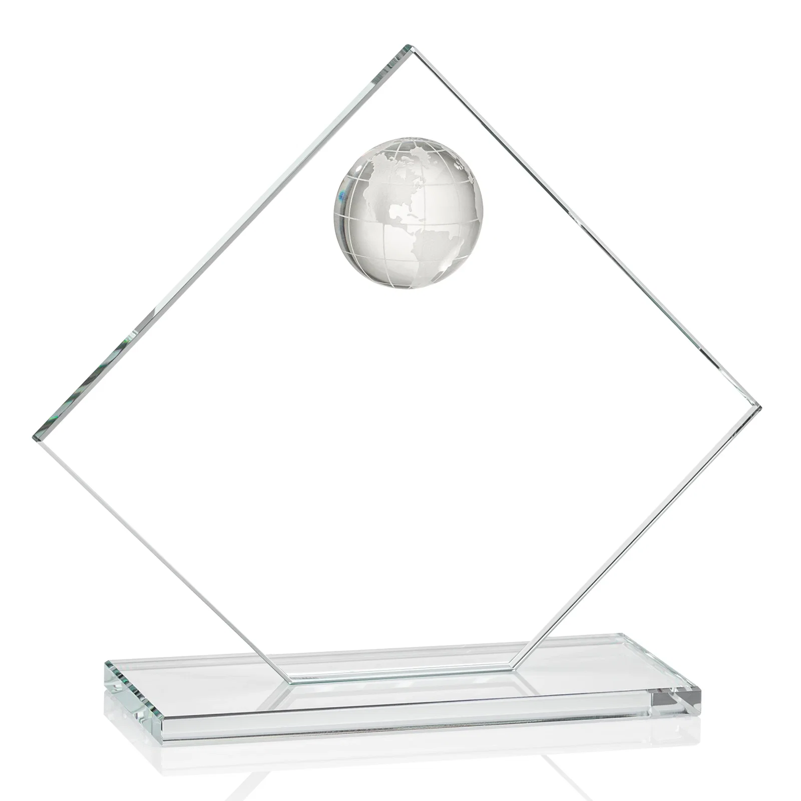 Custom engraved Starfire Crystal Diamond Award With Frosted Continent Globe for corporate award ceremonies