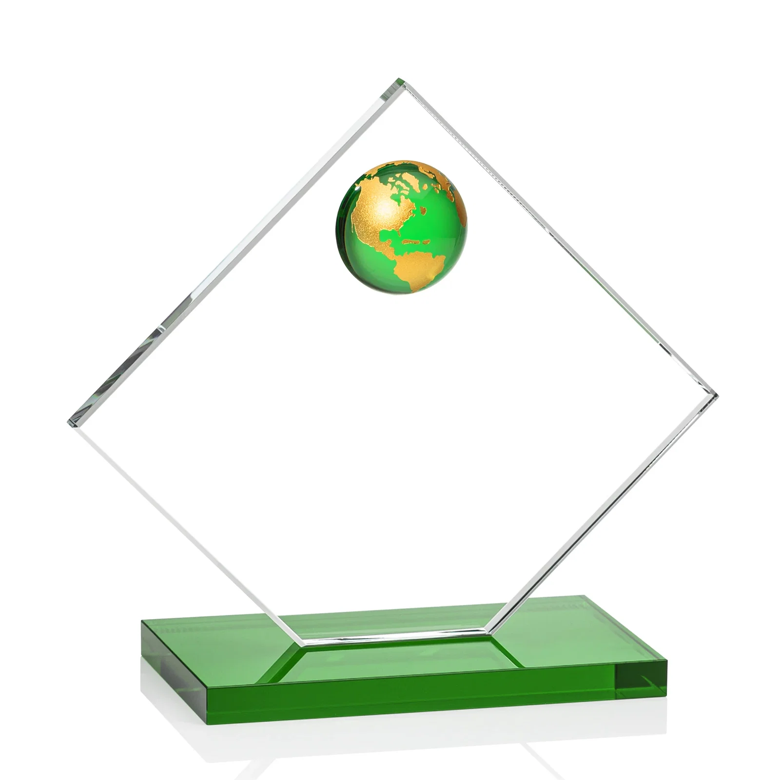 Custom engraved Starfire Crystal Diamond Award With Frosted Continent Globe for sales achievement awards