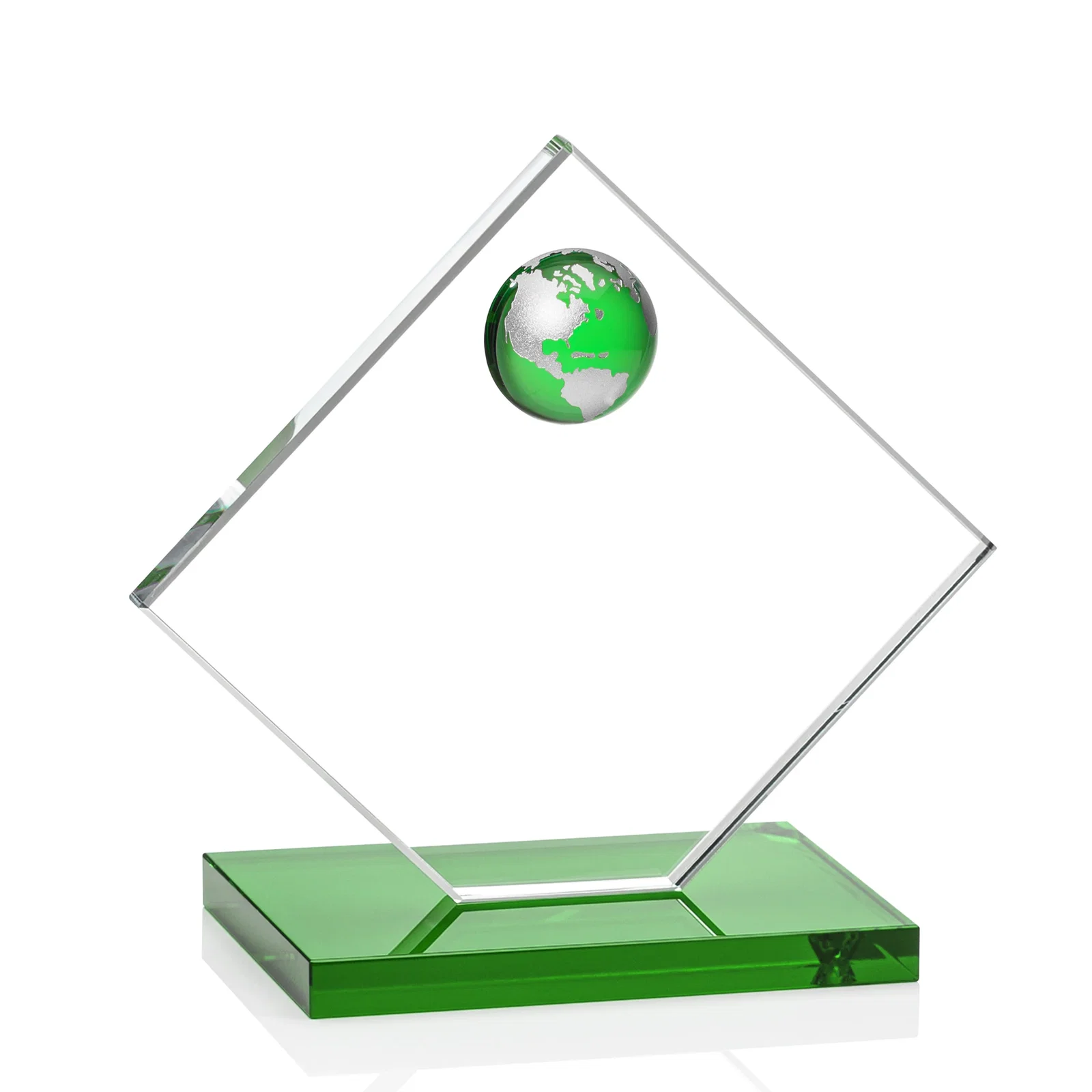 Custom engraved Starfire Crystal Diamond Award With Frosted Continent Globe for retirement presentations