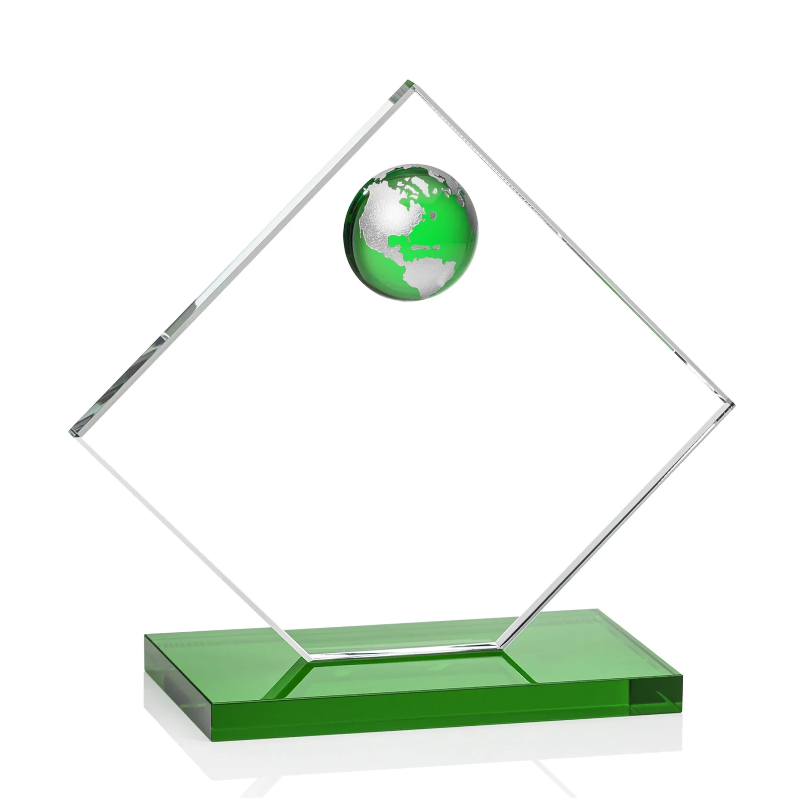Custom engraved Starfire Crystal Diamond Award With Frosted Continent Globe for team milestone celebrations