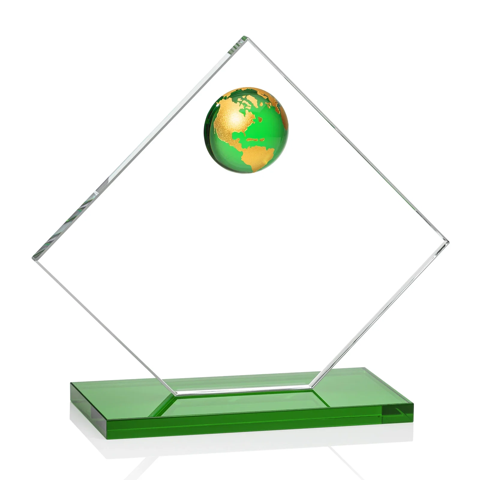Custom engraved Starfire Crystal Diamond Award With Frosted Continent Globe for donor appreciation