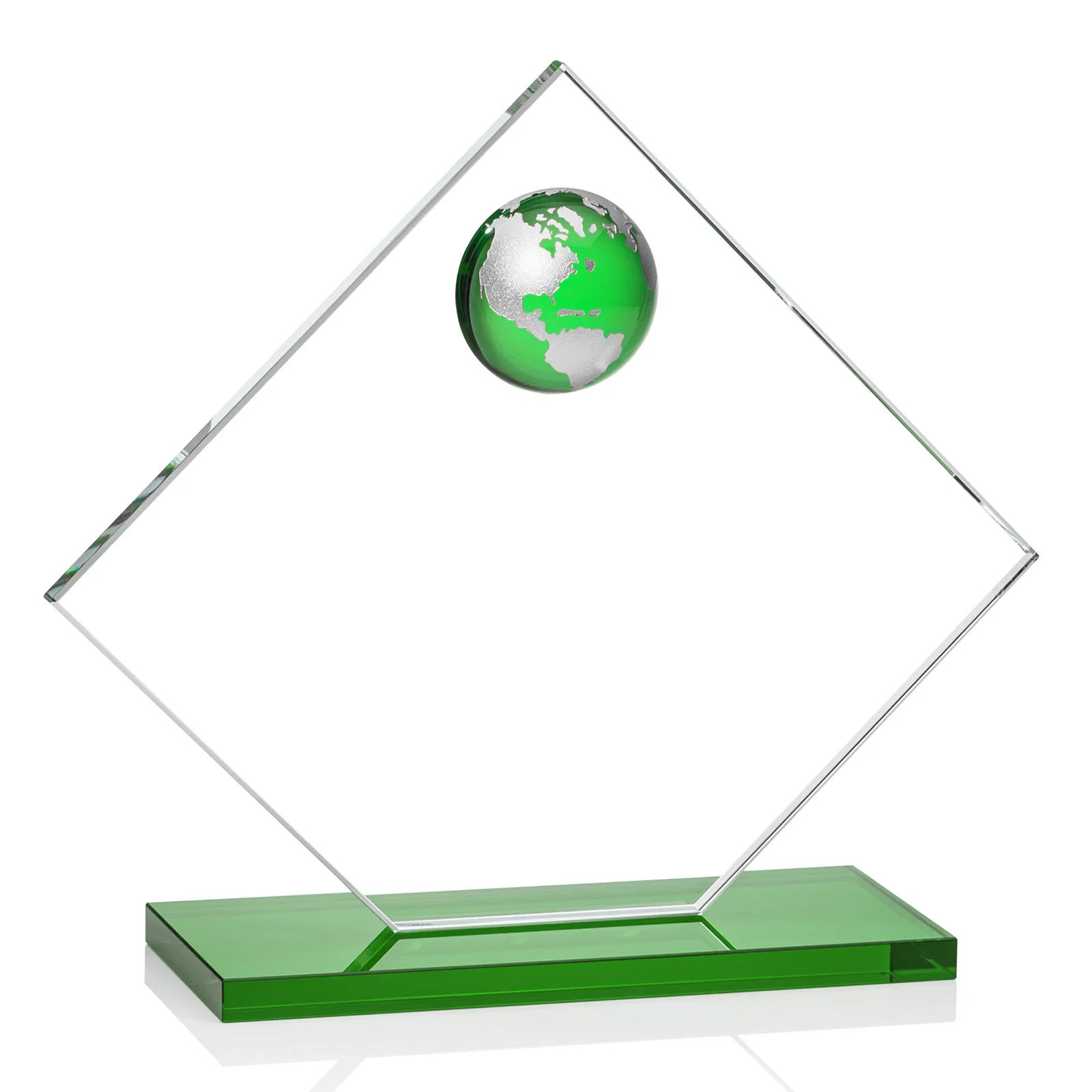 Custom engraved Starfire Crystal Diamond Award With Frosted Continent Globe for graduation ceremonies