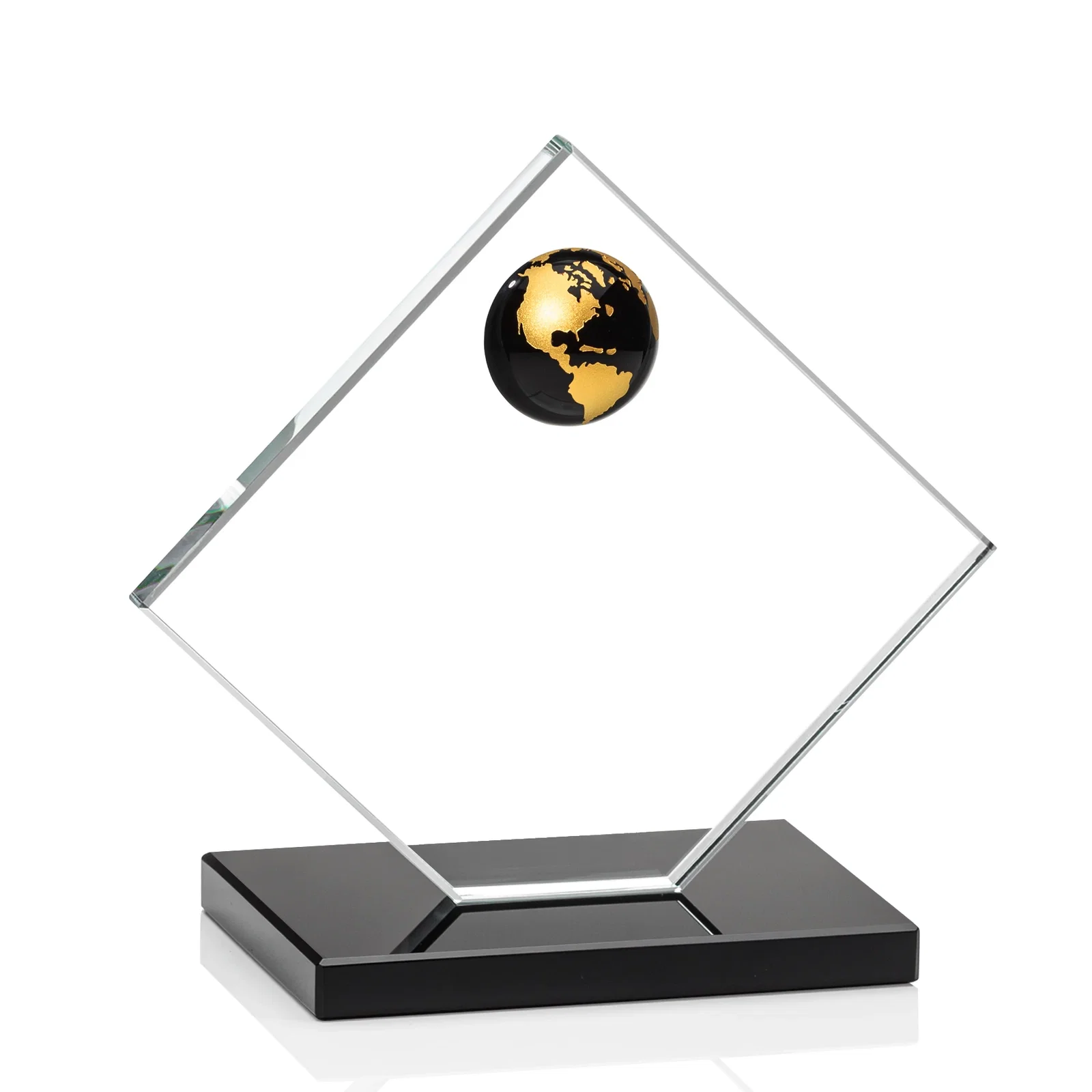 Custom engraved Starfire Crystal Diamond Award With Frosted Continent Globe for safety achievement programs