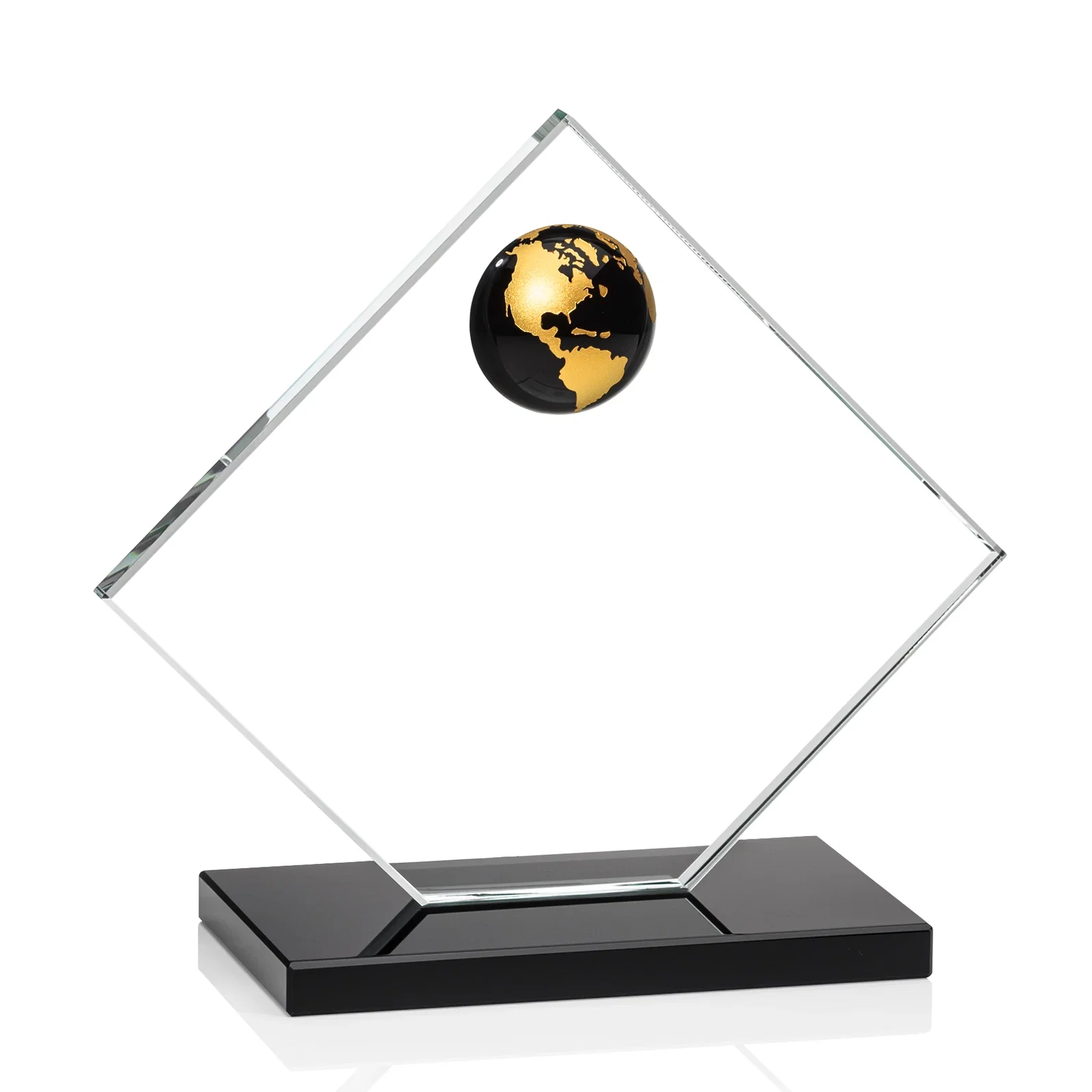 Custom engraved Starfire Crystal Diamond Award With Frosted Continent Globe for volunteer appreciation