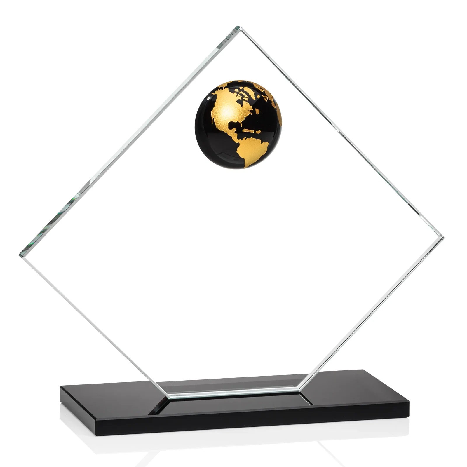 Custom engraved Starfire Crystal Diamond Award With Frosted Continent Globe for company anniversary events