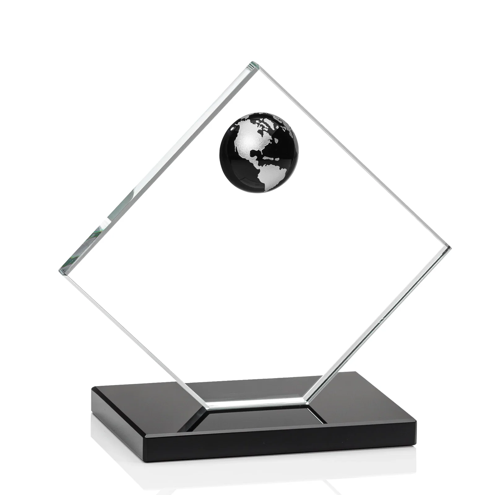Custom Starfire Crystal Diamond Award With Frosted Continent Globe, with your logo for employee recognition