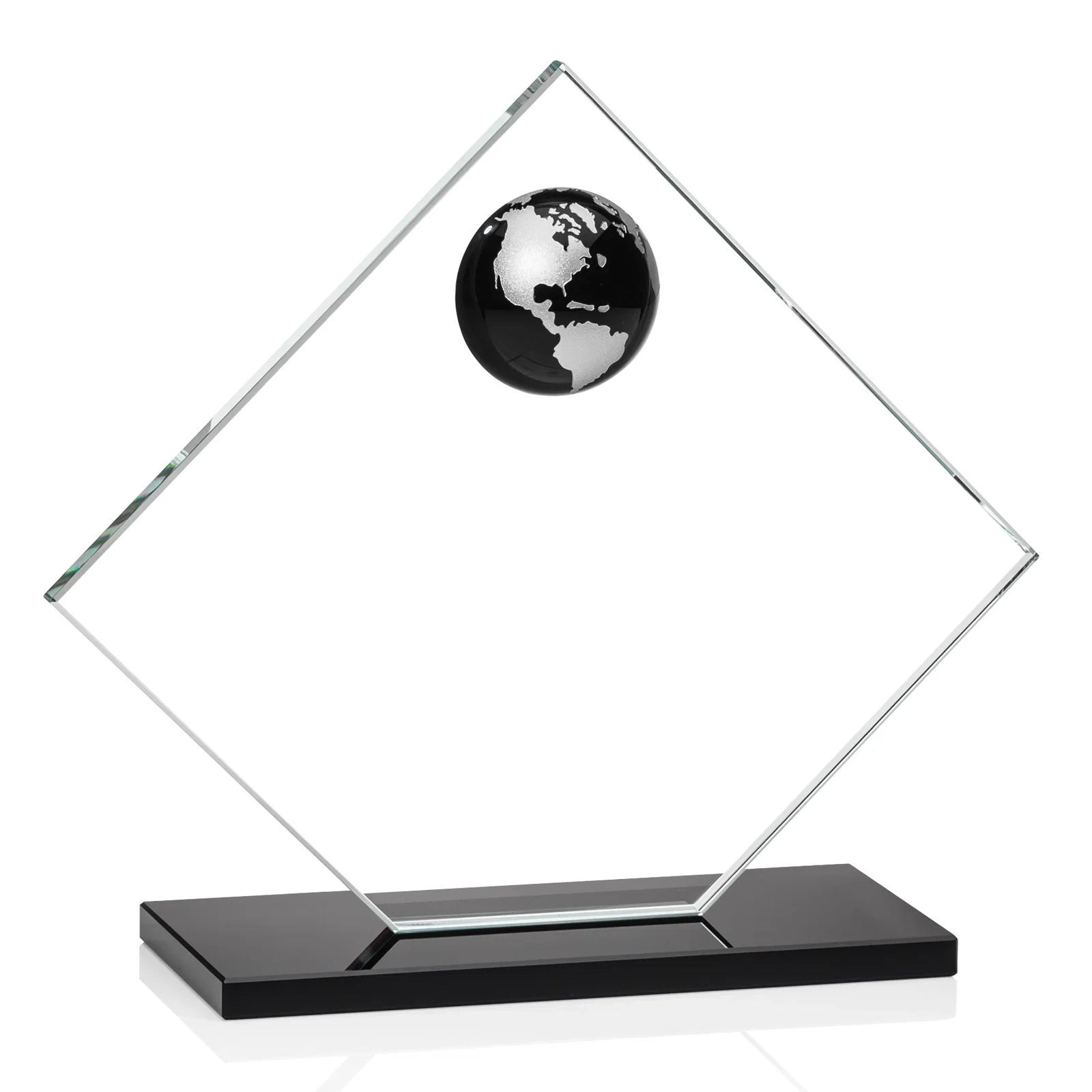 Custom Starfire Crystal Diamond Award With Frosted Continent Globe, with your logo for sales achievement awards