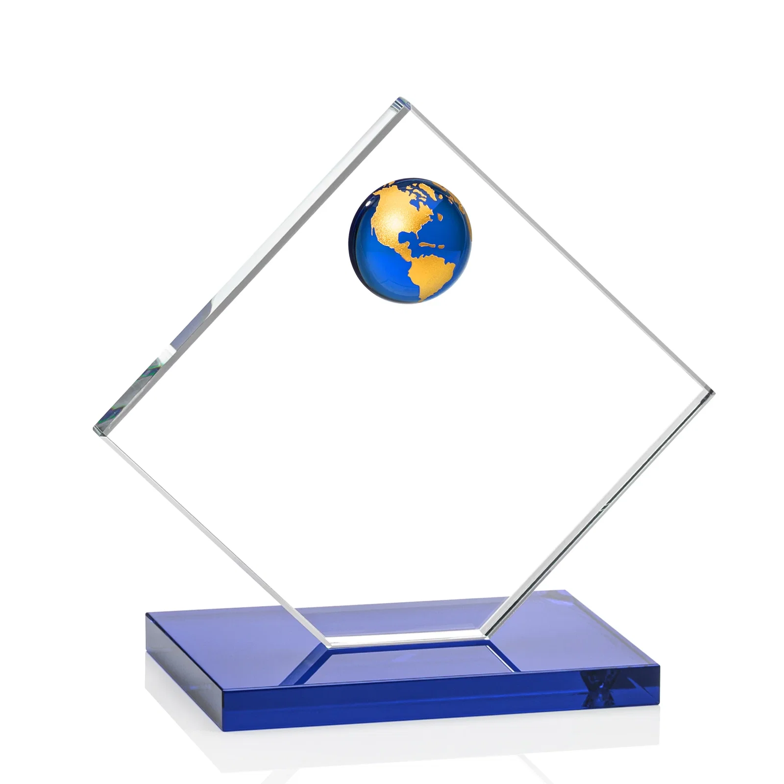 Custom Starfire Crystal Diamond Award With Frosted Continent Globe, with your logo for retirement presentations