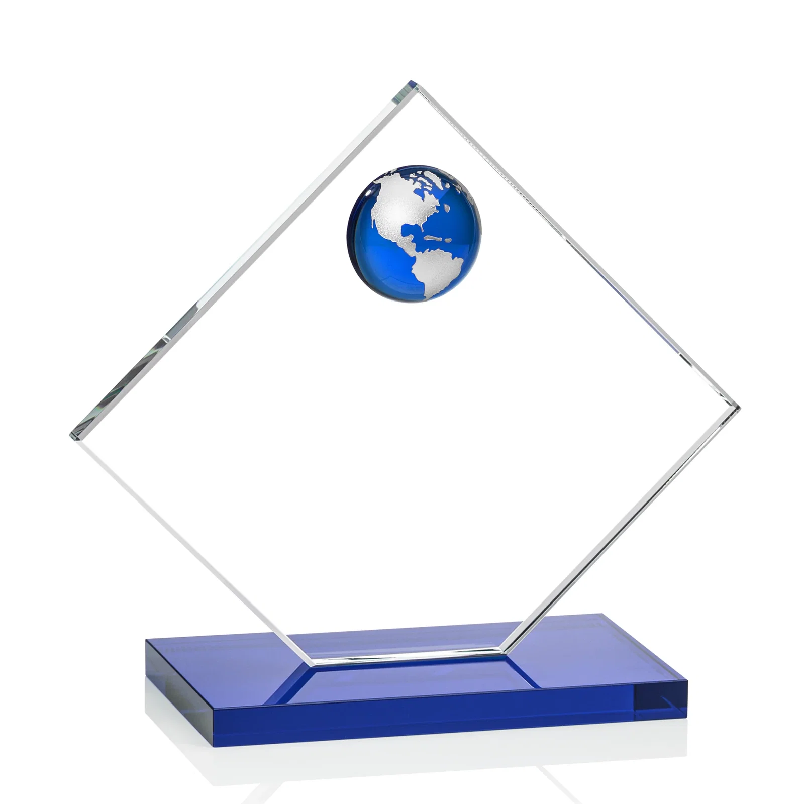 Custom Starfire Crystal Diamond Award With Frosted Continent Globe, with your logo for safety achievement programs