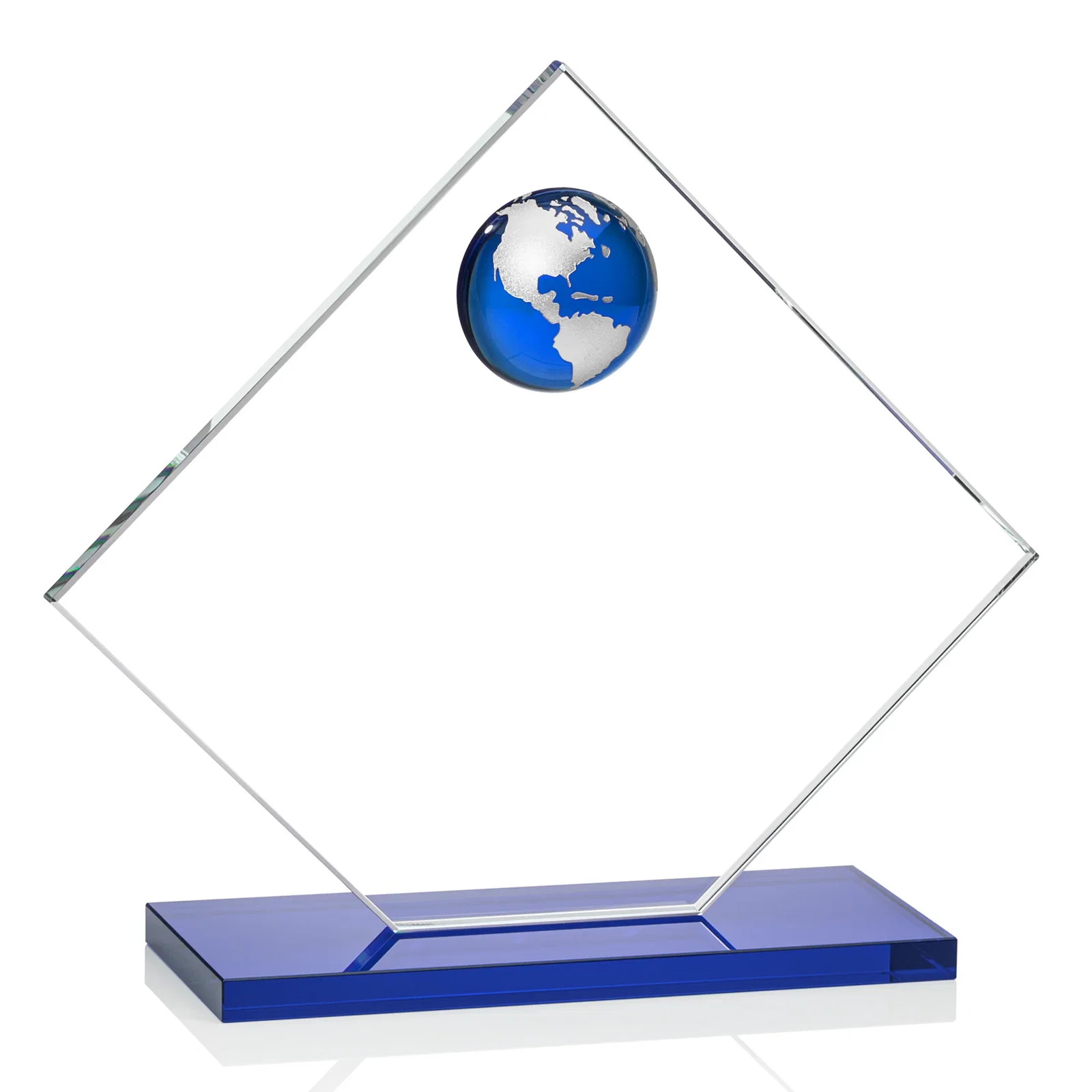 Custom Starfire Crystal Diamond Award With Frosted Continent Globe, with your logo for volunteer appreciation