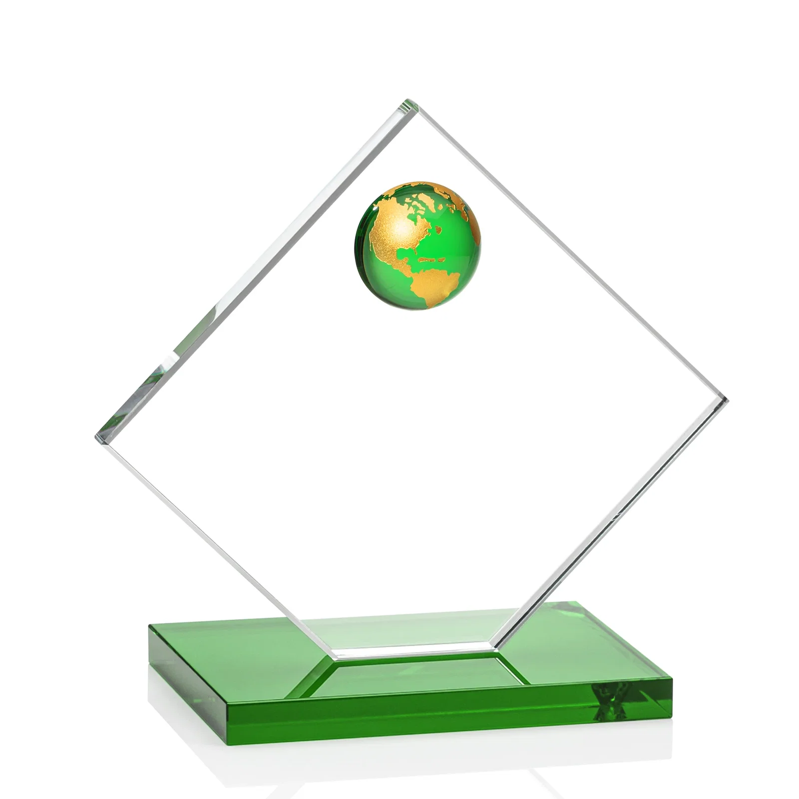 Custom Starfire Crystal Diamond Award With Frosted Continent Globe, with your logo for dealer and partner awards
