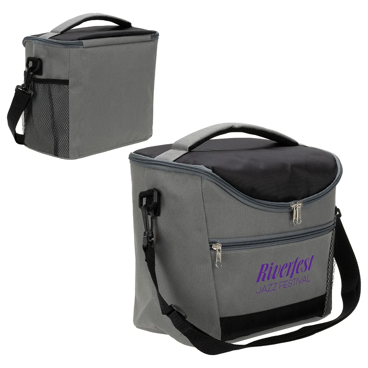 Interior view of the Festival Cooler Bag packed with drinks and ice