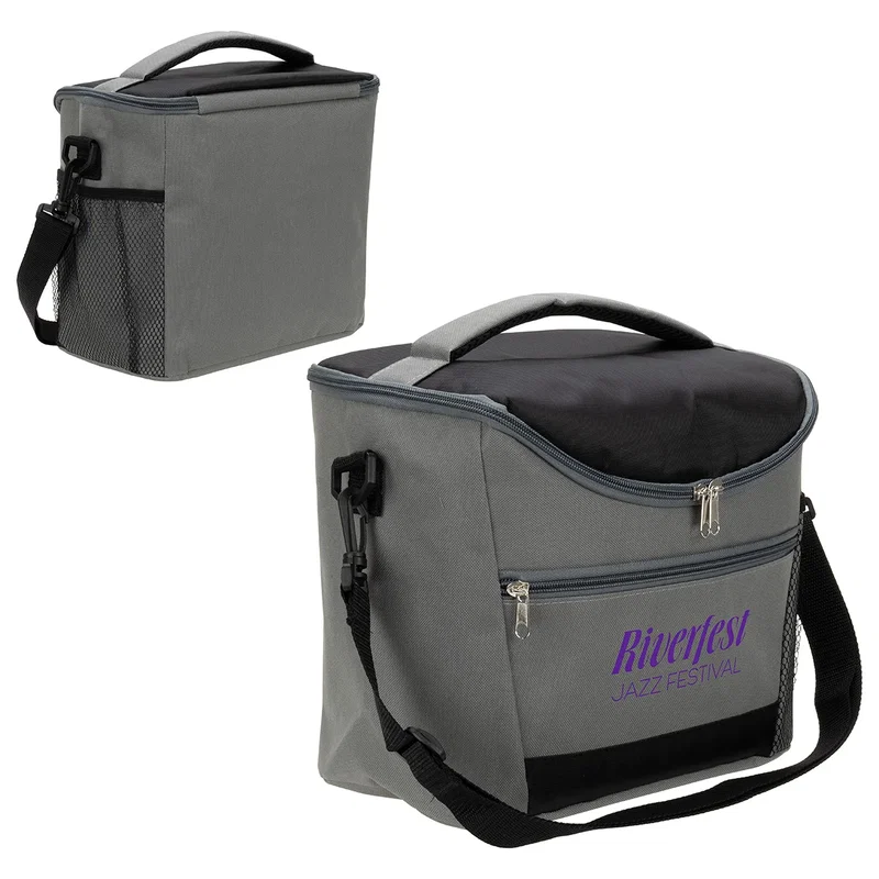 Interior view of the Festival Cooler Bag packed with drinks and ice
